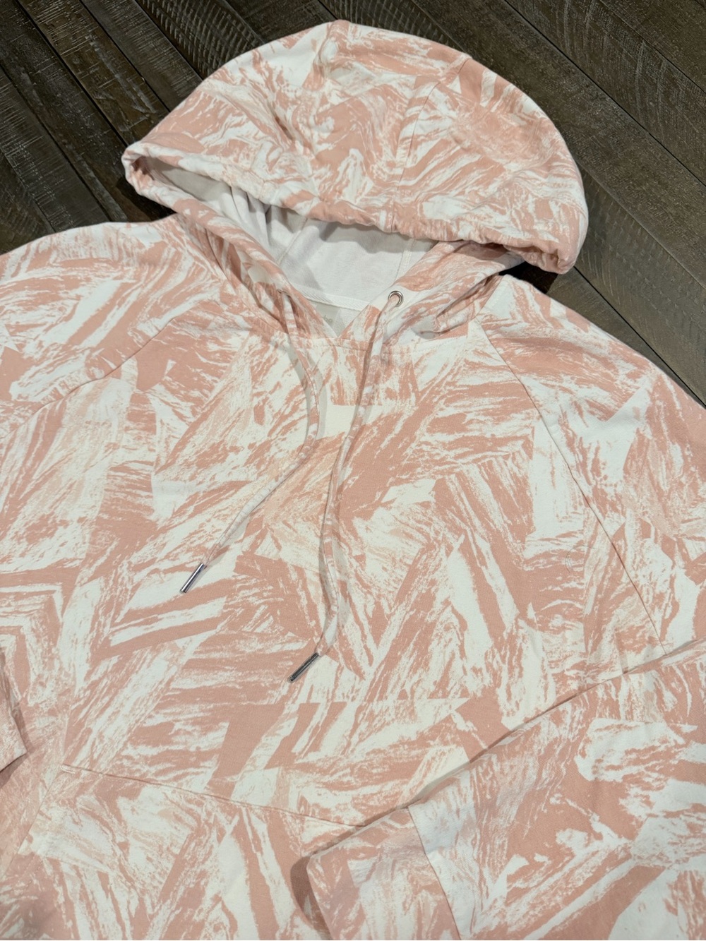 Women's Light Pink Abstract Print Hooded Pullover Sweatshirt